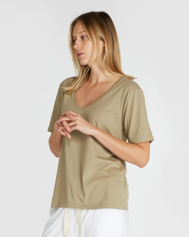 The V Neck Tee Oak, 100% Certified Organic Cotton, Sustainable & Ethically Made Tops, Tees & T-Shirts, Made For Good, Cloth & Co.