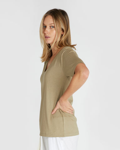 The V Neck Tee Oak, 100% Certified Organic Cotton, Sustainable & Ethically Made Tops, Tees & T-Shirts, Made For Good, Cloth & Co.