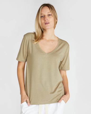 The V Neck Tee Oak, 100% Certified Organic Cotton, Sustainable & Ethically Made Tops, Tees & T-Shirts, Made For Good, Cloth & Co.