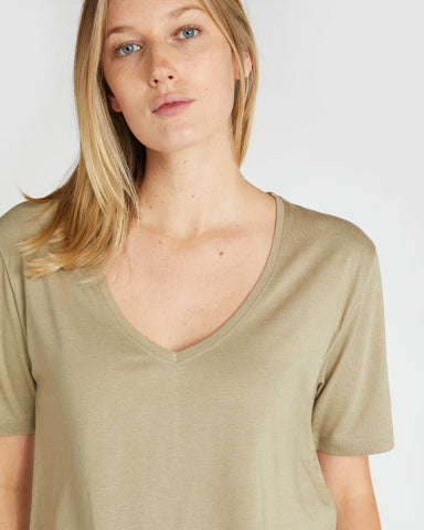 The V Neck Tee Oak, 100% Certified Organic Cotton, Sustainable & Ethically Made Tops, Tees & T-Shirts, Made For Good, Cloth & Co.